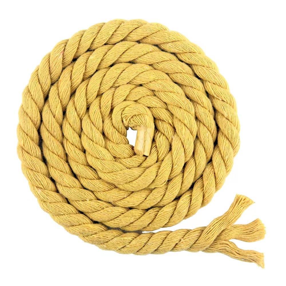カラー綿ロープ 直径8mm/10mm/12mm/20mm 綿ロープ3ツ打 10M/20M/50M 柔らか 太い 手芸用 天然 コットンロープ 手作り インテリア 飾り DIY (イエロー 10mm/50M)