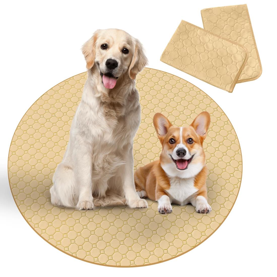 Para Sora 洗える ペットシーツ 丸型 猫 犬用 2枚セット(直径90cm) 滑り止め 防水 ペットシーツ 八角形ペットサークルに最適 超吸収 消臭 おしっこシーツ 四重構造 漏れ防止 速乾 繰り返し使用可能(ベージュ)