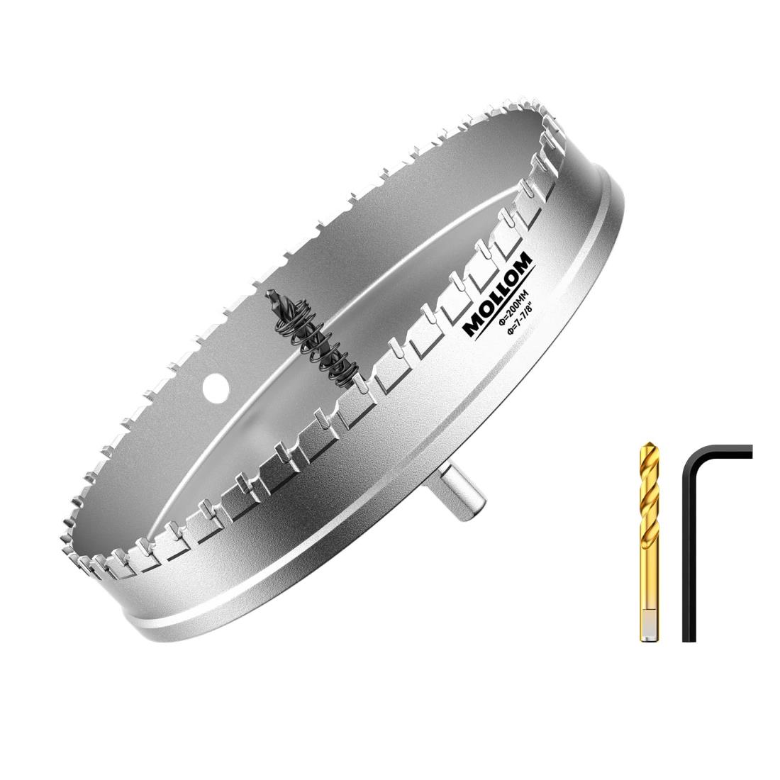 Mollom (7-7/8インチ | 200mm) 高耐久超硬ホールソー、パイロットドリルビット2個、ホールカッターはステンレス鋼、軟鋼、鉄、銅、真鍮、プラスチックをカットします|グッドタイムストア店