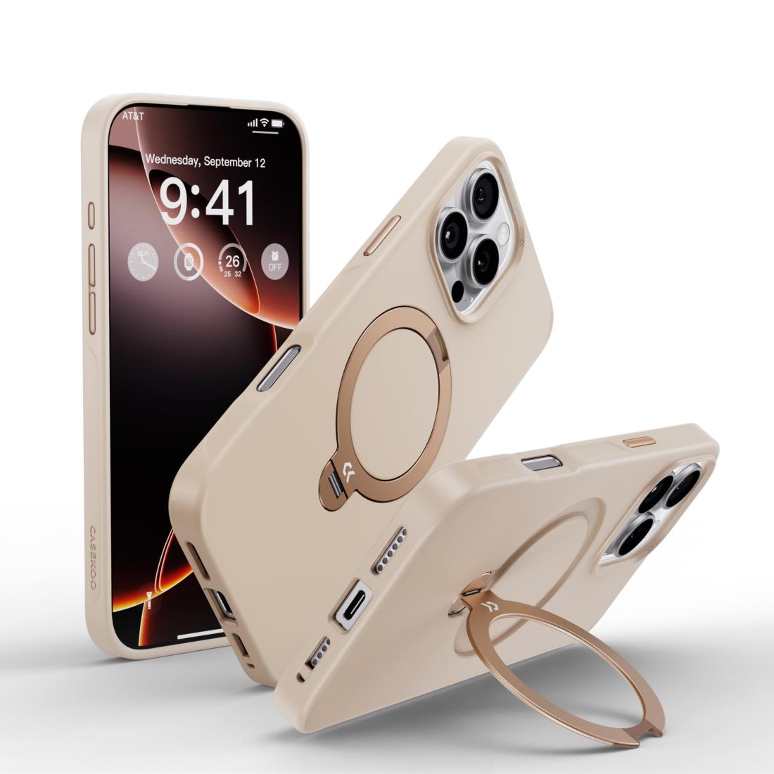 【 機能美の極み】CASEKOO iPhone 16 Pro 用 ケース 360度回転スタンド 高耐久 横縦両立 米軍規格 耐衝撃 MagSafe対応 強磁力 滑り止め マット仕上げ 指紋防止 黄変防止 ワイヤ レス充電対応 ストラップホール付き いphone16pro 用ケース 6.3インチ「MagicStand Pr