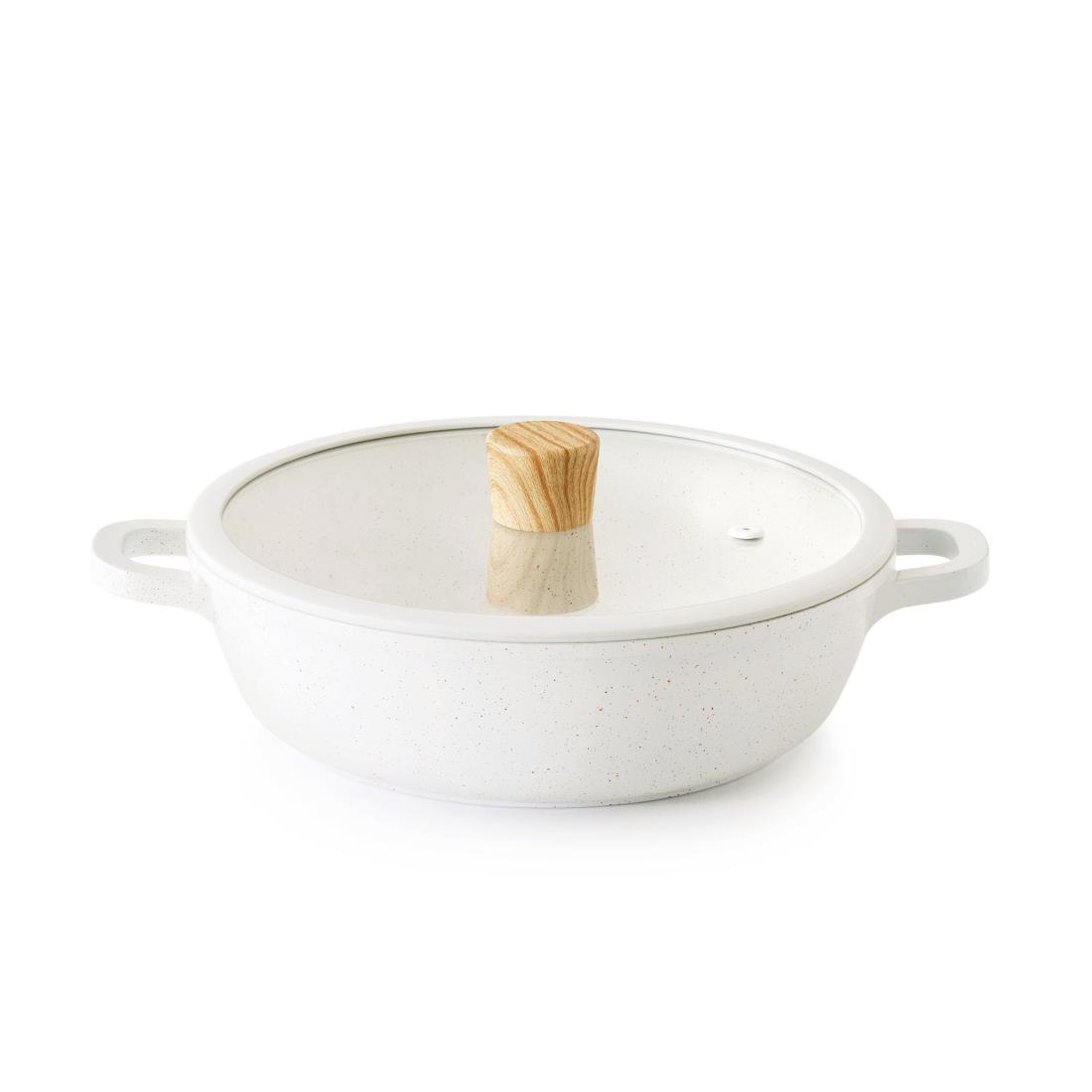 SENSARTE 両手鍋 24cm マーブルコート 卓上鍋 すき焼き鍋 IH対応 ガス対応 一品万能 焦げ付きにくい お手入れ簡単 ガラス蓋付 煮る 焼く 炒める 揚げる しゃぶしゃぶ カレー おでん