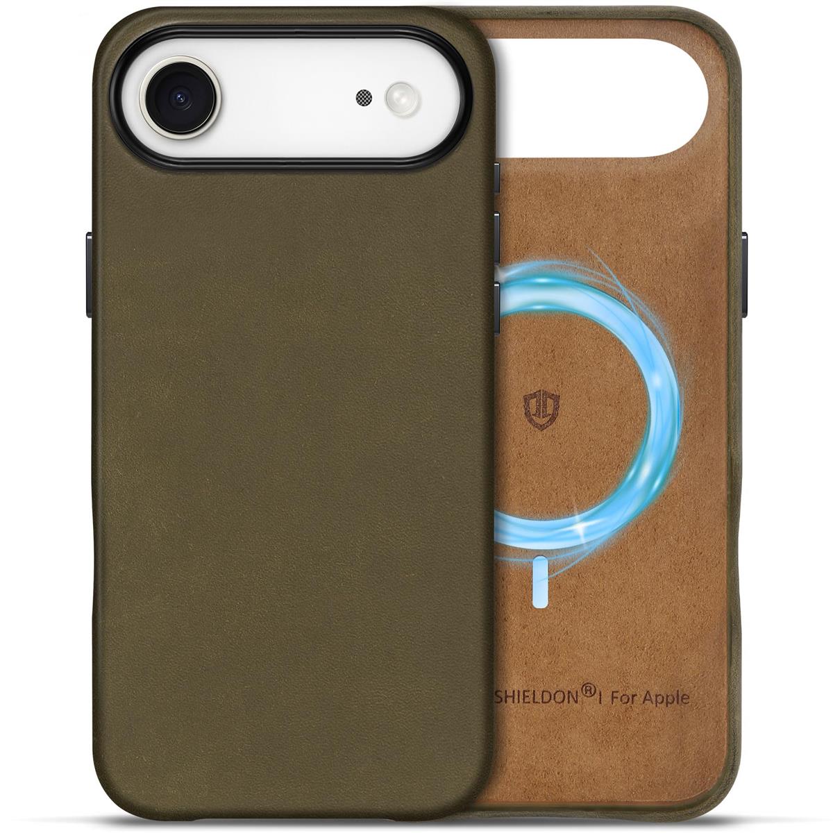SHIELDON iPhone Air 対応 ベーシックケース クレイジーホースレザー 6.5インチ 5G 薄型 ワイヤ レス充電対応 磁気充電可 背面保護 軽量 滑り止め 指紋防止 耐久性 カメラ保護 携帯便利 アイホン Air対応 スマホカバー クレイジーホース-カーキ