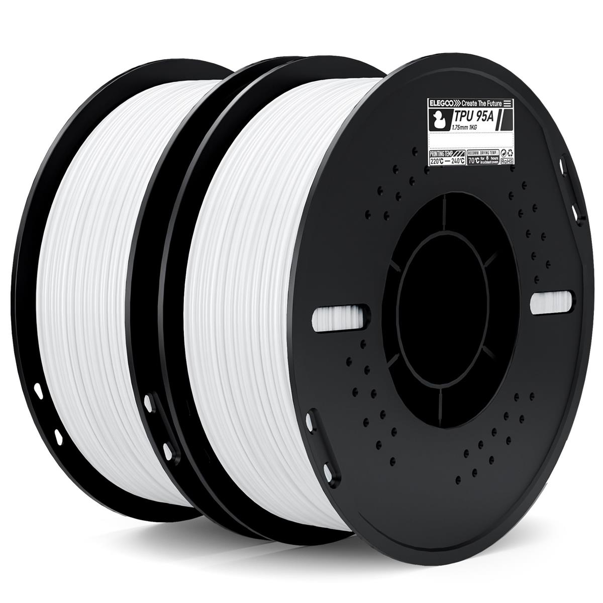 ELEGOO TPU 95A 3D印刷人繊維 1.75粍 白いこと 1kg*2 延性のあるで弾力性がある3D刷り上げる繊維 耐久性 大きさ正確性 +/- 0.02粍 1kg木管（2.2重量ポンド） ほとんどの3D印刷人に相応う
