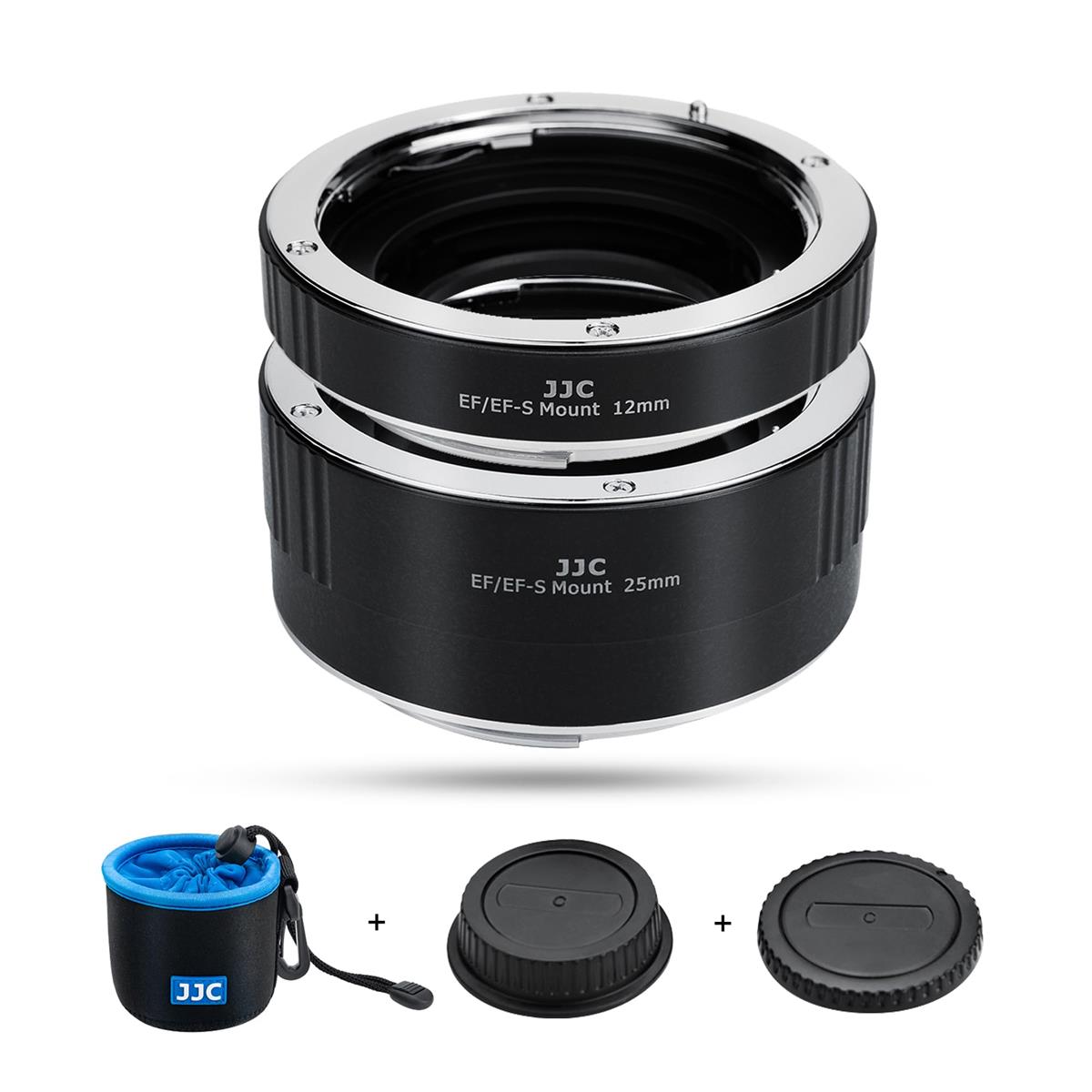 JJC 接写リング デジタル接写リングセット エクステンションチューブ Canon EF/EF-S マウント用 EOS 90D 80D 5D IV III II 6D II 5DS 5DR 1DX III II Kiss X10i X10 X9 X9i x8i X70 対応 12mm+25mm セット ボディキャップとリアレンズキャップ 付属|グッドタイムストア店