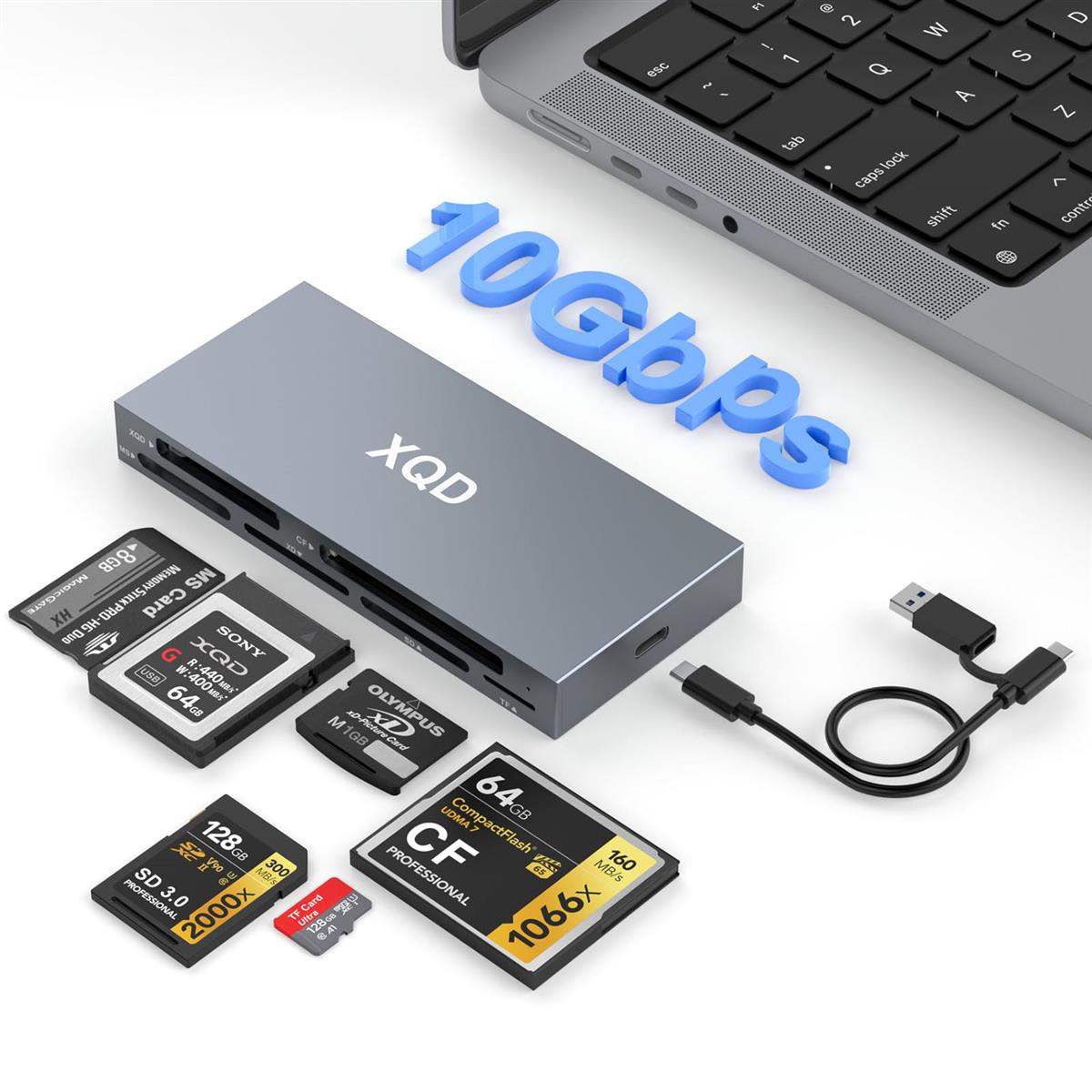 6インチ1 XQD/CF/XD/MS/TF/SD 歌留多読み手 Type-C/USB-A メモリーカードリーダー USB3.2 Gen2×2 10Gbps 資料遷らす 釣りあい伝わらす 6枚等しく読み書き 記憶装置歌留多 軽銀アロイ製 Type-C/A 有線テレビ嘱する Windows/Mac/リナックス/Android/IOS と取り替えっこ性あり 11×5×1.1糎