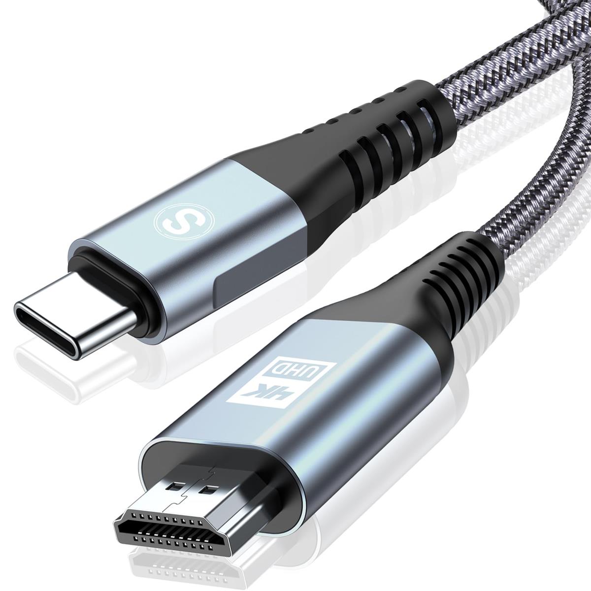 USB Type C HDMI 変換ケーブル 6M sweguard 【4K@60Hz UHD映像出力】単方向通信 USB C to HDMIケーブル Thunderbolt 3/4 iPhone17 16/iPhone15 Pro Max Plus/Samsung Galaxy S25/S24/S23/S22/S21/MacBook Air/MacBook Pro/Galaxyなど対応 (灰)