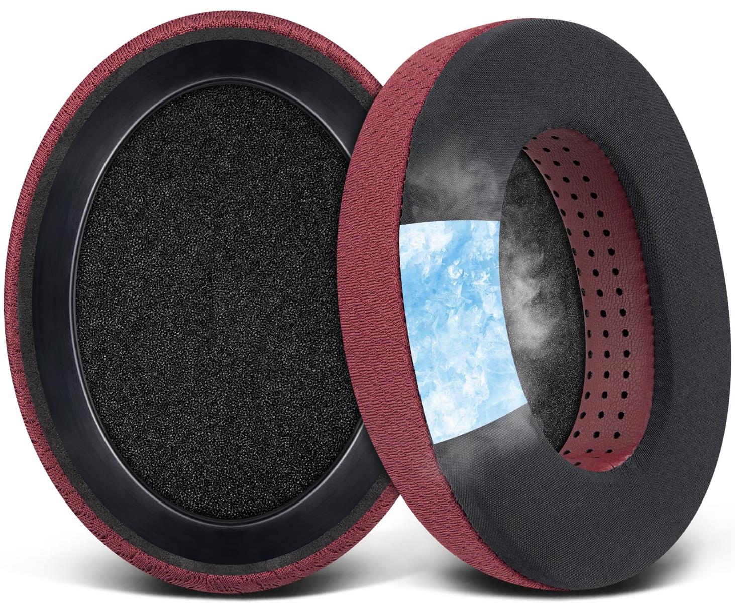 SOULWIT 冷却ジェル パッド イヤーパッド for Sennheiser for ゼンハイザー HD650, HD660 S, HD660S2, HD600, HD6XX, HD58X, HD580, HD565, HD545, HD535 用 ヘッドホン イヤークッション 厚くする 交換パッド アイソレーションフォーム 耳当て 冷感 バーガンディ