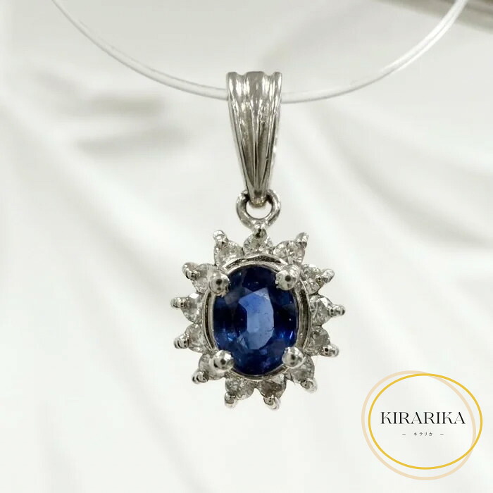 【中古】Pt900 サファイア ダイヤモンド 0.10ct トップ