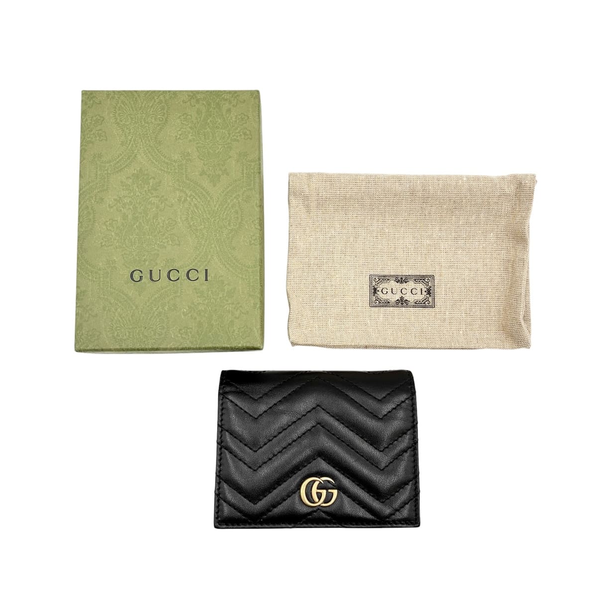 【中古】GUCCI グッチ ミニ紙入れ GGマーモント キルティング 黒いこと 466492