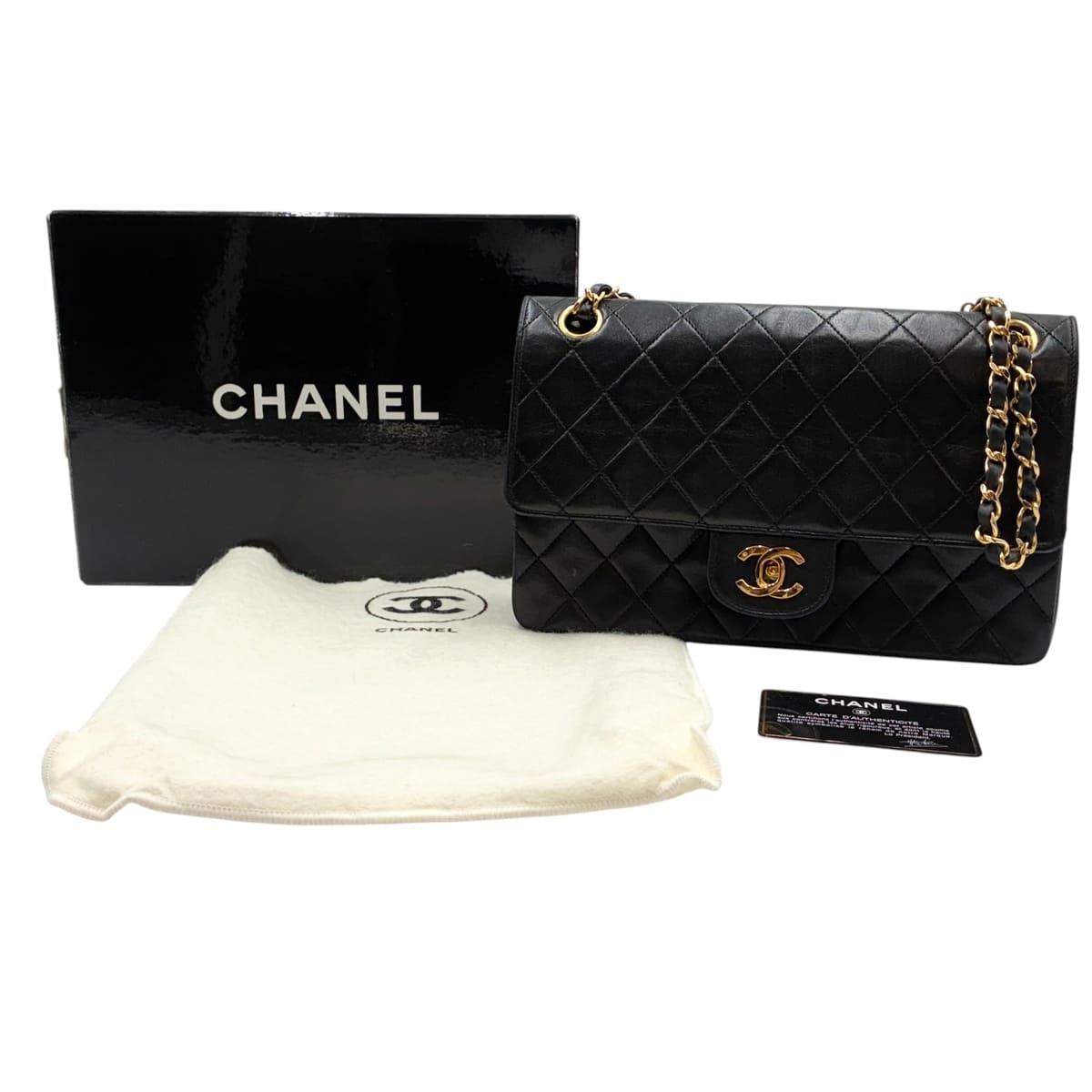 【 中古 】 CHANEL シャネル ショルダーバッグ マトラッセ 25 ダブル下げ翼 子ヒツジ素はだ 黒いこと ゴールド金具 マトラッセ25 子ヒツジ チェーン店ショルダーバッグ 御前上等うしろ側 今めかしい チェーン店ショルダーバック 黒 ブランド名ショルダーバック レディース 貨物輸送無料