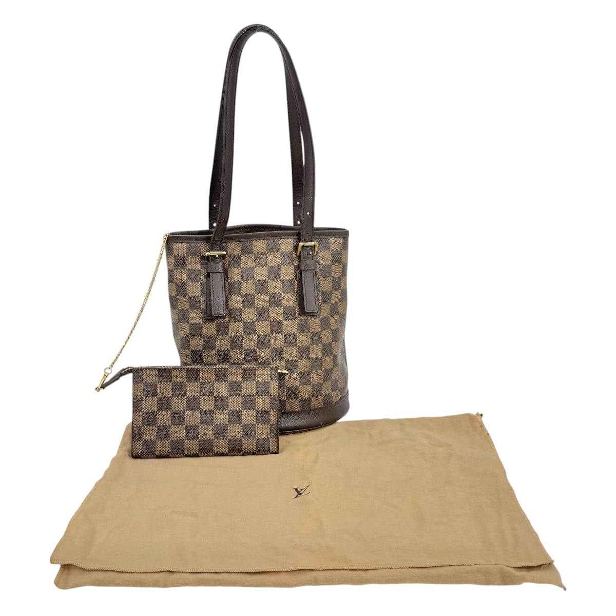 【中古】LOUIS VUITTON ルイヴィトン マレ トートバッグ ダミエ ブラウン ポーチ付き N42240｜KIRARIKA