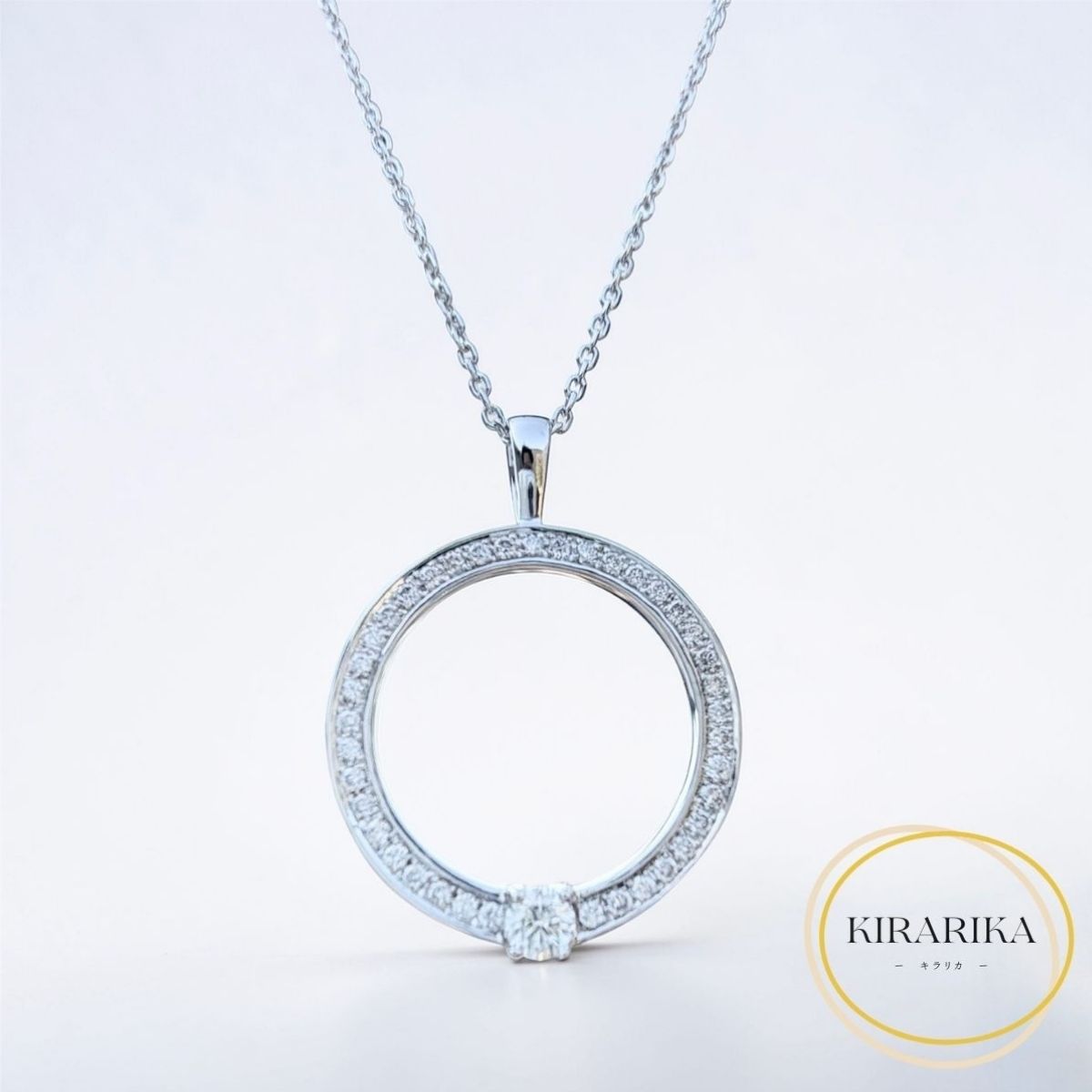 【中古】K18WG ダイヤモンド0.15ct ダイヤモンド0.30ct ネックレス