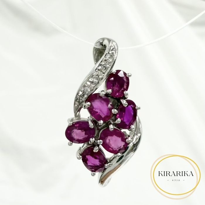 【中古】Pt900 ビルマ産ルビー1.79ct ダイヤモンド0.03ct トップ