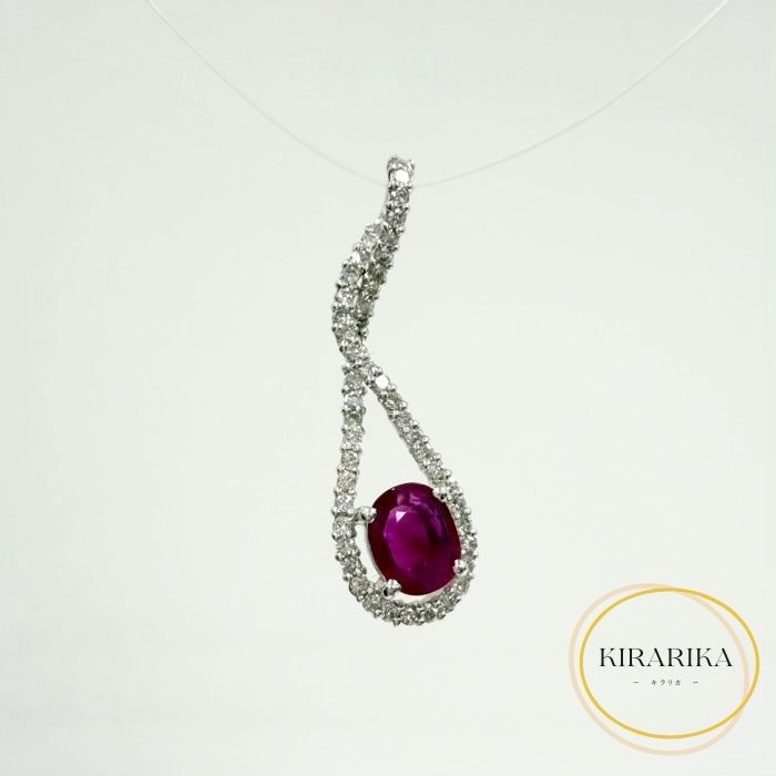 【中古】Pt900 ルビー 1.10ct ダイヤモンド 0.45ct トップ