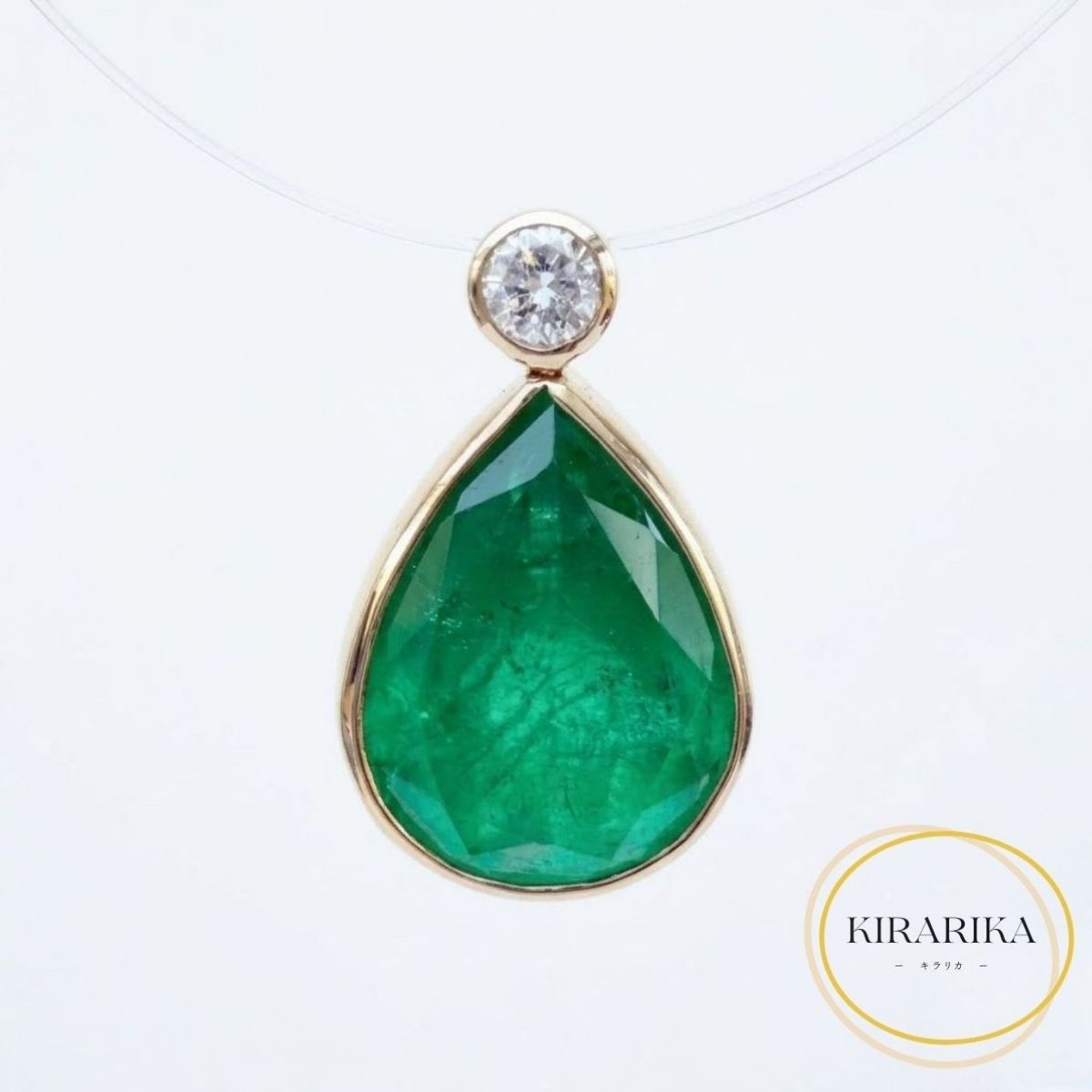 【中古】K18 エメラルド3.50ct ダイヤモンド0.10ct トップ
