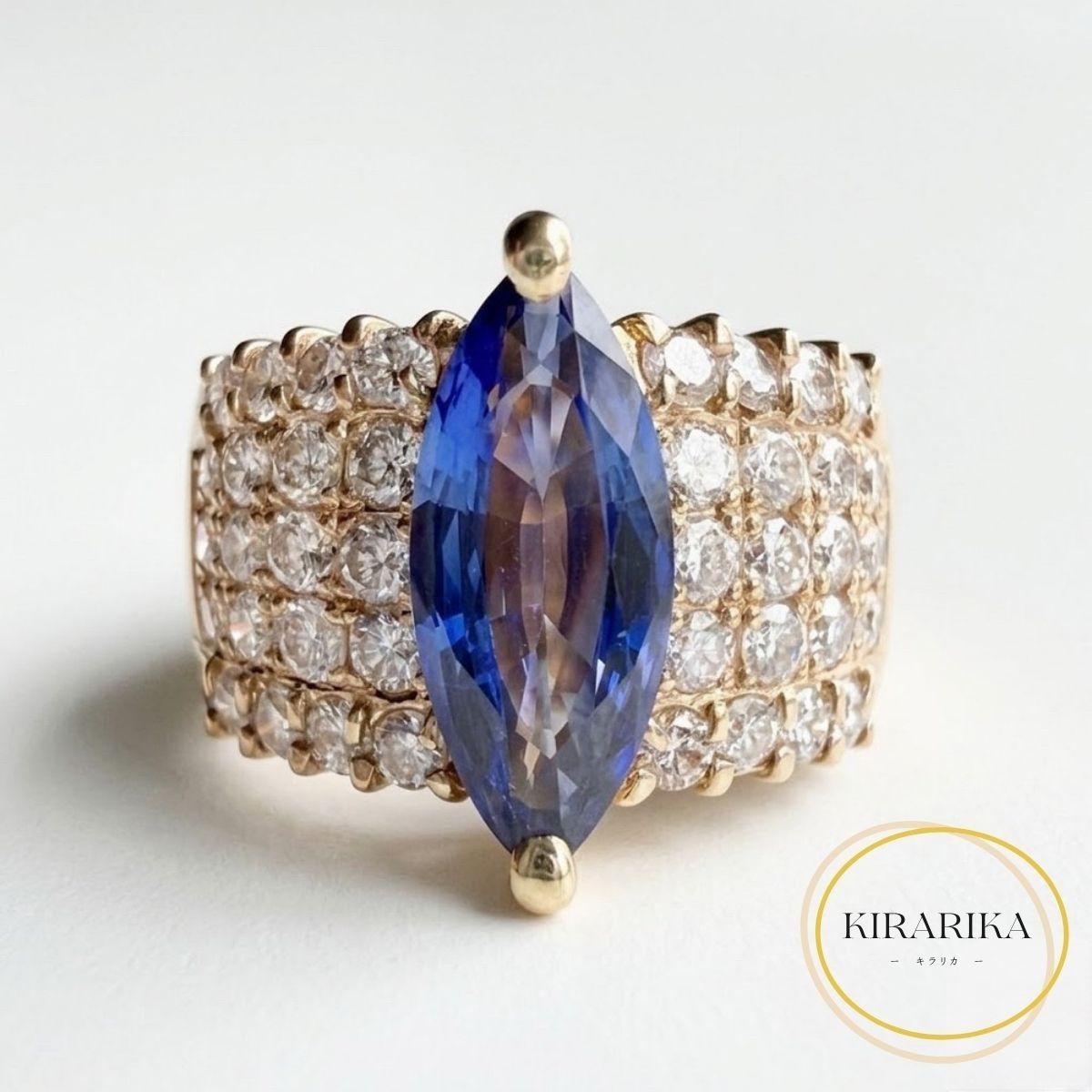 【 中古 】 K18 サファイア 1.78ct ダイヤモンド 1.07ct リング 宝石指輪 サファイアリング サファイア指輪 サファイヤ ダイヤモンドリング18金 ダイヤモンドリング 指輪 ダイヤリング ダイヤ指輪 高級ジュエリー 中古ジュエリー レディースリング k18リング 太め｜KIRARIKA