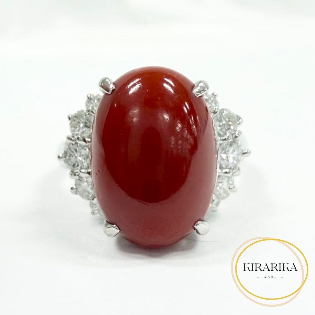 Pt900 珊瑚 5.78ct ダイヤモンド0.48ct リング
