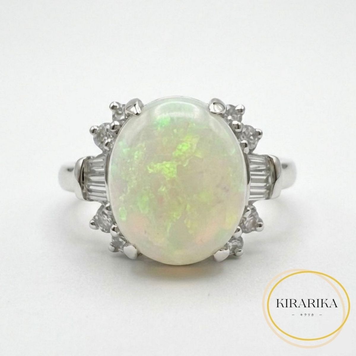 Pt900 オパール 3.20ct ダイヤモンド 0.30ct リング