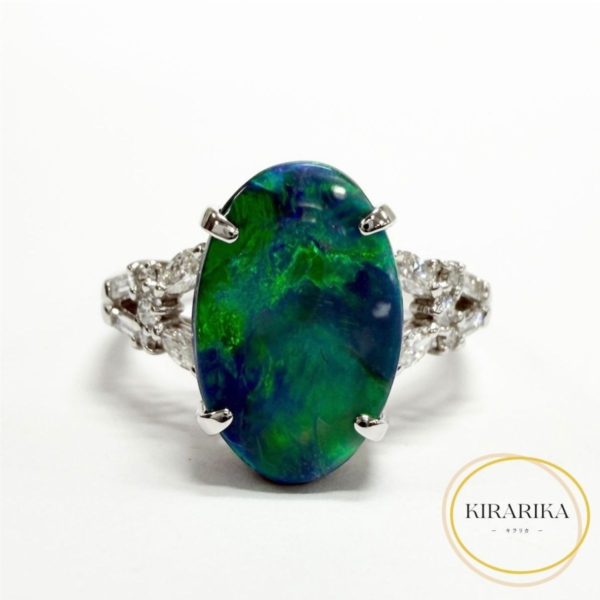 K18WG ブラックオパール3.70ct ダイヤモンド0.36ct リング｜KIRARIKA