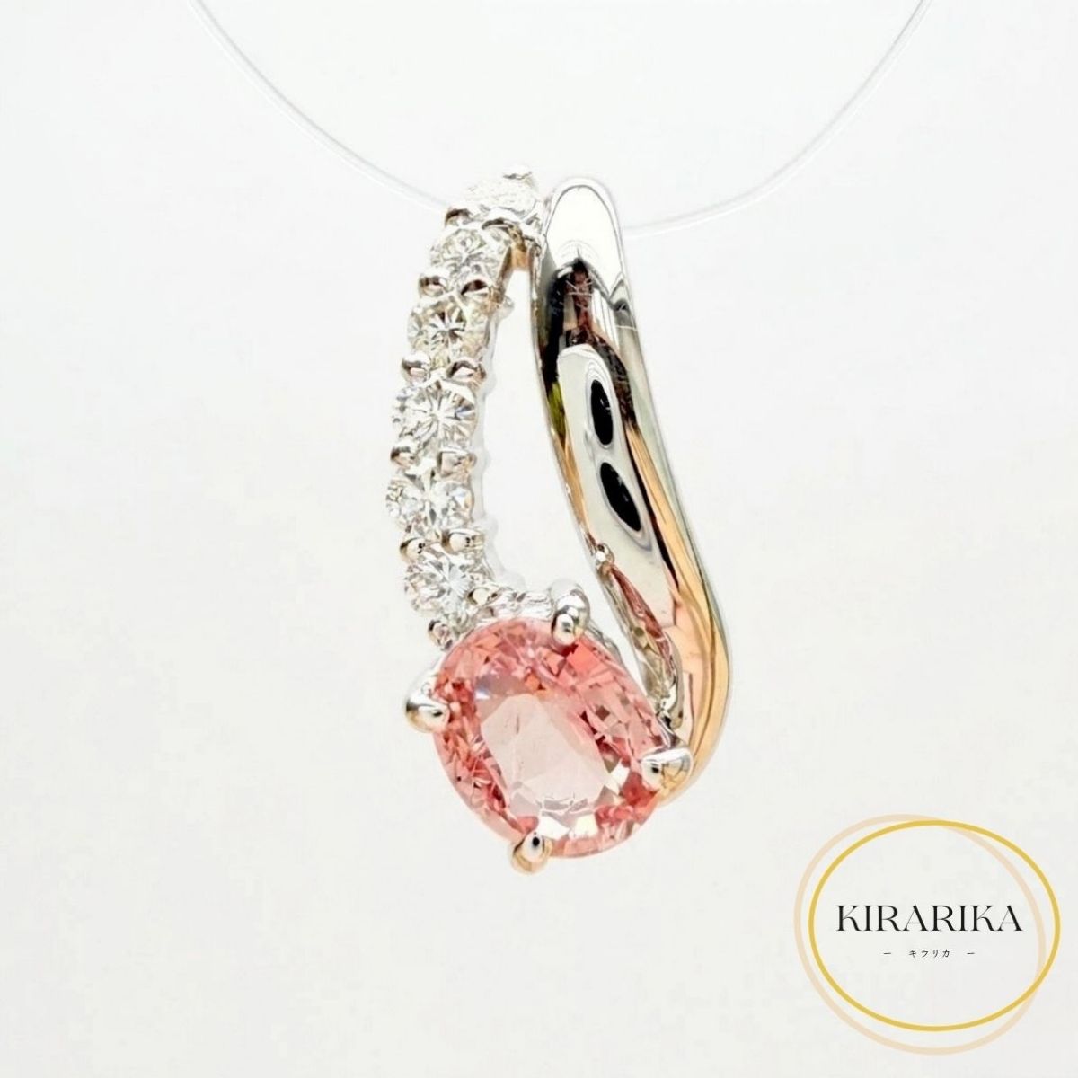 Pt900 パパラチアサファイア0.798ct ダイヤモンド0.22ct トップ
