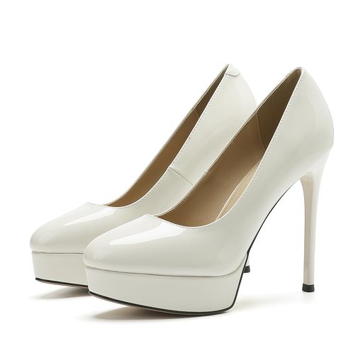 [ZUYEE]レディースパンプスラウンドトゥハイヒールエナメル厚底ヒール12cm美脚ピンヒールパーティ結婚式かわいいホワイト22.0cm
