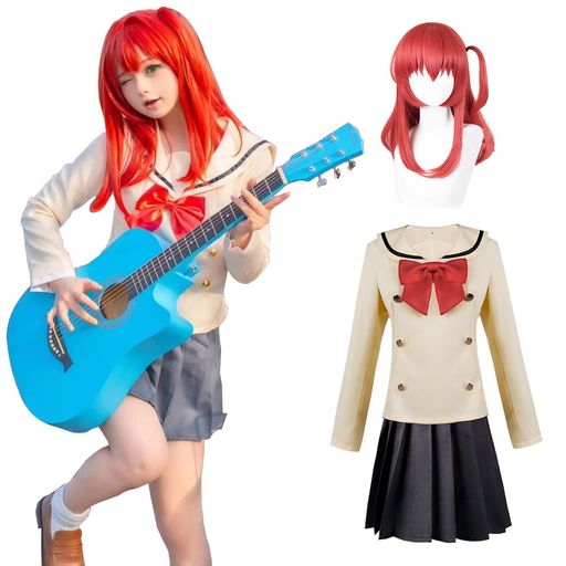 [神併良品]喜多郁代コスプレウィッグ付きギターボーカルぼっちざろっくコスプレ衣装フルセットコスチューム大人用仮装文化祭(喜多郁代ウィッグ付きL)