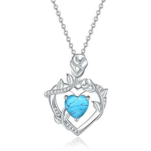 [FANCIME] ネックレス レディース 「Blossom Heart」 ハート バラ ターコイズ 12月 誕生石 オープンハート ローズ ジルコニア 純銀製 彼女 ホワイトディー 母の日 誕生石 プレゼント｜グットバリューオンラインストア