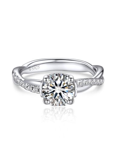 [MomentWish]婚約指輪レディース1カラットモアサナイト結婚指輪プロポーズリングシルバーリングDカラー人工ダイヤモンドボックス付け-Size14