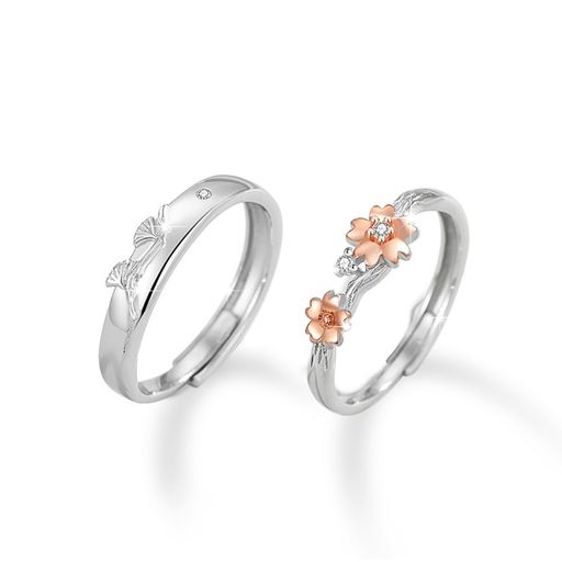 [MIKAMU]愛の証ペアリング桜ペアリングカップル人気CZダイヤモンドシルバー925純銀製フリーサイズ結婚指輪婚約指輪友達恋人へプレゼントジュエリー専用ボックス付き(ペアリング-C)