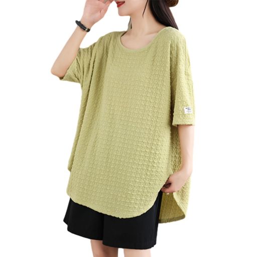 [CCGGOWMM]tシャツレディース半袖トップス丸襟じゅんしょくアーク裾サイドフォークゆったりカットソーカジュアルファッション柔らかい体型カバー通気性無地着痩せ可愛いシンプルオフィ…