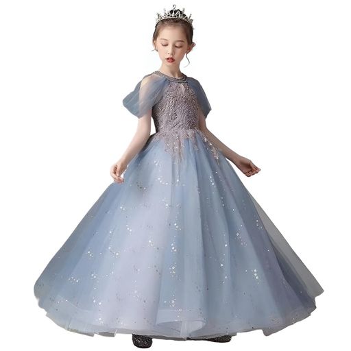 [HOLRAFAN]子供ドレスフォーマル女の子キッズ袖なしキラキラドレス子どもピアノお姫様ドレス?婚式スパンコール演奏会上品かれい110-170cm舞台発表会(1/ブルー140)