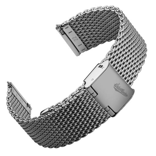 [WatchGecko]クラシックメッシュウォッチストラップ、ポリッシュまたはサテンサテン仕上げ、18-22mm。メンズ交換用ステンレススチールバンド。クイックリリーススプリングバーで簡単交換(P…