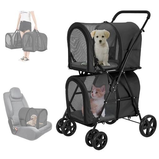 LPOTIUSペットカート多頭上下2段式分離型ペットバギー折りたたみ軽量犬用ベビーカーコンパクト収納ペットキャリーバッグ4輪前輪360°回転後輪ブレーキ付き小型犬中型犬犬猫兼用耐荷重20KG… 10,788円