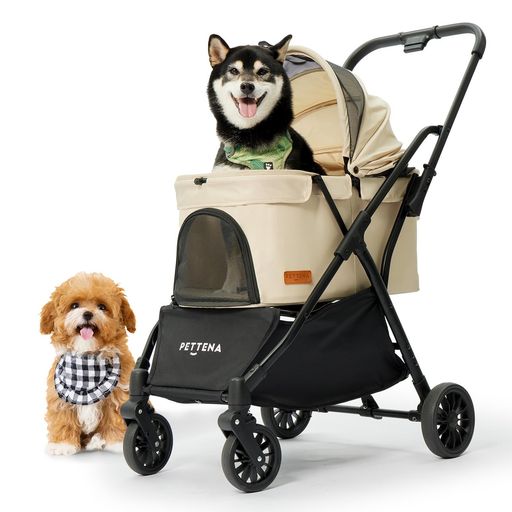 【ワンタッチ重力折畳式】PETTENAペットカート小型犬犬カート中型犬自動折り畳み20KG耐荷重EN1888規格に適合軽量でコンパクト自立可能外出便利犬用バギー猫安定性最高広い空間三つ通気窓…