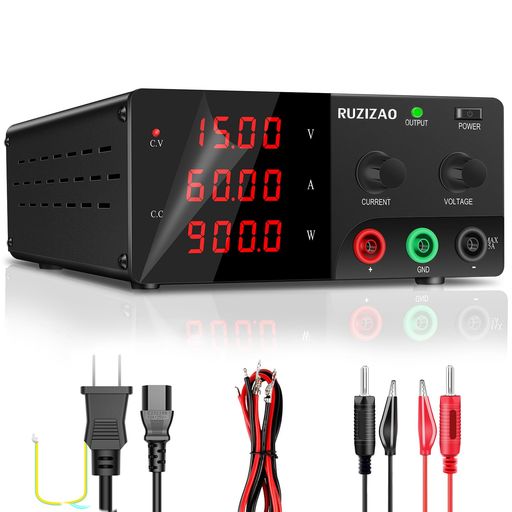 RUZIZAO直流安定化電源(0~15V0~60A)900W大電力可変DCスイッチングエンコーダ調整LED4桁電流電圧電力表示デスクトップ安定化電源はテストとメンテナンス研究室学校教育およびバッテリ充電に使…