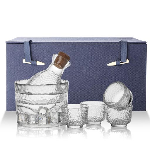 瑠璃徳利仕掛ける酒器仕掛ける冷酒器和酒仕掛ける手作り霜瑠璃330ml徳利1個50mlぐい呑み4個600ml冷酒器1個木栓1個錦盒入り その他-食器・カトラリー・グラス-キッチン用品・食器・調理器具
