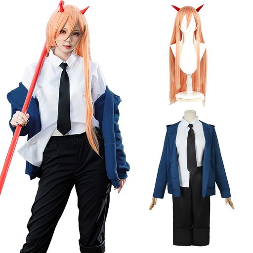 [神併良品]パワーコスプレウィッグ付き青い血の悪魔仮装大人用cosplay文化祭コスチュームステージ服(パワー青いウィッグ付きM)