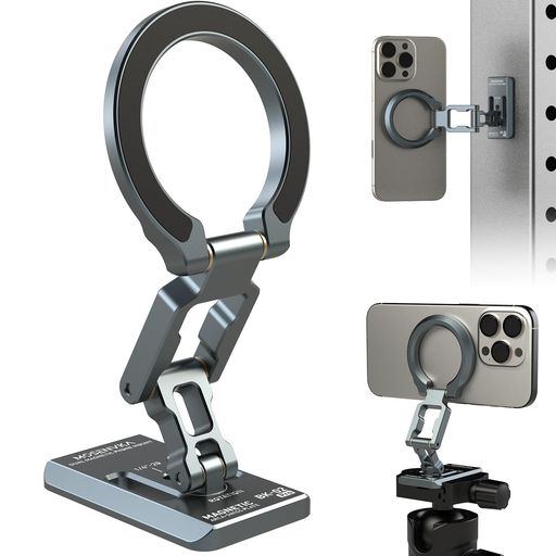 MOSENVKAスマホスタンドMagSafe対応両面マグネット超強磁力マグセーフスマホホルダー三脚マウントマグネット車載ホルダーアルミ合金製折りたたみ式三脚架対応1/4インチネジ穴&アーカベー…