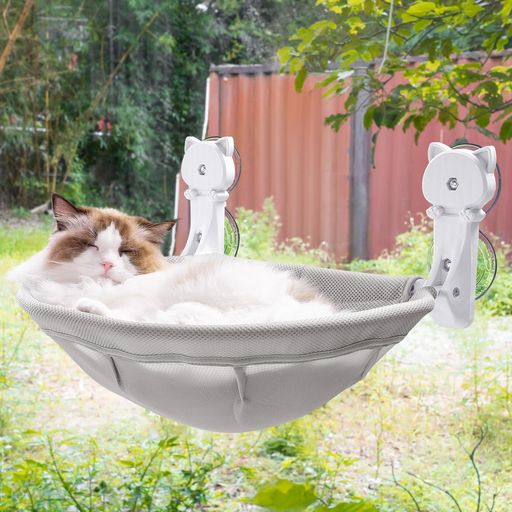 JUNSPOW猫窓用ハンモック折り畳み式猫ベッド吸盤式猫ハンモック窓掛け猫ベッド耐荷重18kg(50*36cm)取り付け簡単取り外し可能(ジッパー設計)キャット日光浴睡眠運動休憩四季兼用通気性グレー