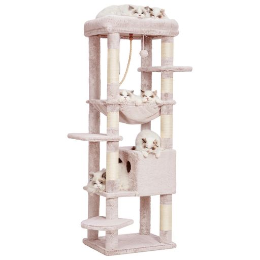 Heyblyキャットタワー大型猫用多頭飼い超スリム省スペース登りやすいハンモックキャットハウス大型見晴らし台麻紐爪研ぎ棒高さ153cmローズブラウンHCT050MU