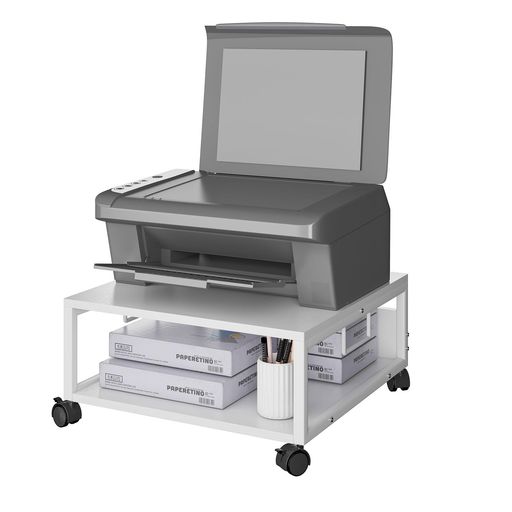 IBUYKEプリンター台2段オフィスワゴン卓上収納収納デスク下総耐荷重50kgキャスター付き幅50cm奥行50cm高さ24cmホワイトJPTLJ008W