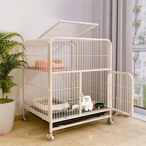 猫ケージ大型2段猫ケージ折りたたみキャットケージドア付き掃除しやすい多頭飼い脱走防止ネコハウス多段組み替え自由簡単組みホワイト