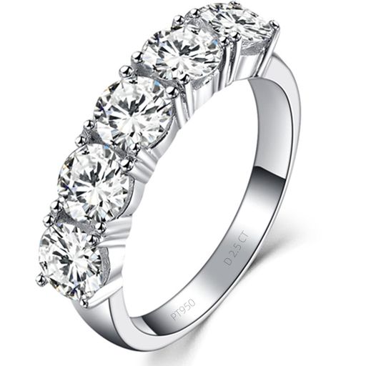 2.5カラット結婚指輪リングスターリングシルバー5石リングNSCDダイヤモンドリングの女性18Kホワイトゴールドメッキ