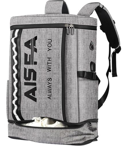 [AISFA]リュックメンズリュックサックスクエアバックパック防水17インチPCビジネスラップトップバックUSB充電ポート付き30Lアウトドア旅行防災通勤靴/弁当収納(グレー#2)