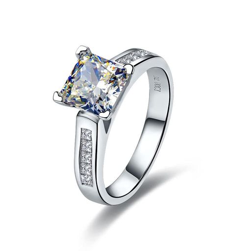 [THREEMAN]7*7mm2ctプリンセスカットエンゲージリング女性NSCDダイヤモンドの結婚指輪本物のシルバーホワイトゴールドメッキ