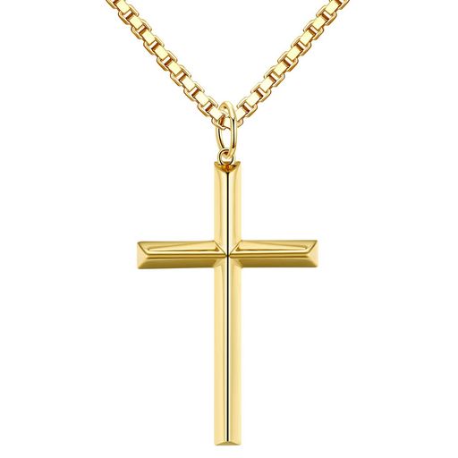 [Gemlanto]シルバー925クロスペンダントネックレスメンズネックレス金属アレルギー対応ラッピング済み誕生日プレゼントギフトシンプルお洒落人気(ゴールド2)