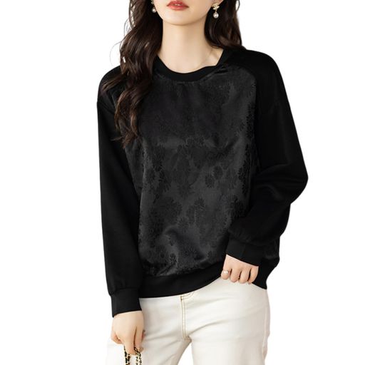 [MlleeSSeeldyTRC]Tシャツレディース長袖カットソー無地ティーシャツ丸首トップス花柄ロンTゆったり体型カバー重ね着シンプル着痩せ通勤春夏
