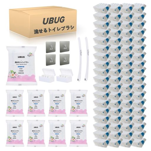 【まとめ買い】UBUG流せるトイレブラシトイレ掃除ブレンドフローラルの香り本体+付け替え72個(本体付属48個+付替品24個)+収納ボックス(2個)+フック付き(4個)トイレ洗剤トイレブラシ使い捨…