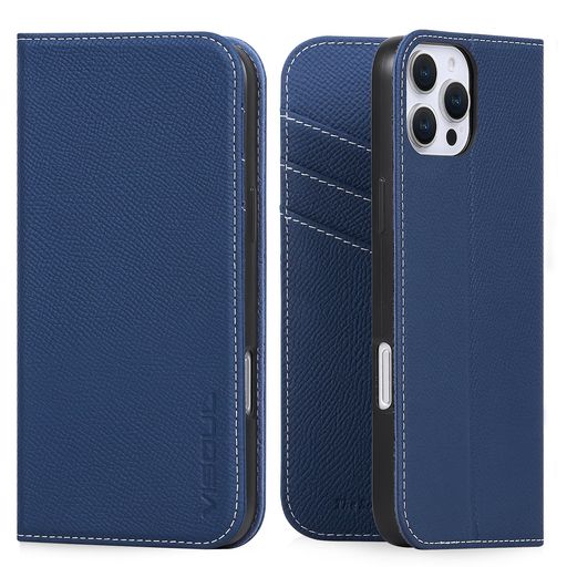 VISOULiPhone16Pro対応ケース手帳型本革スマホケースレザーケース手帳型ケースアイフォン16ケースカード収納携帯ケース全面保護マグネット柔軟なTPU素材アイホン16Proネイビー