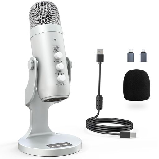 ZealSoundASMRマイク、iPhone用コンデンサーマイク、エコー機能付きUSBマイク、録音、ゲーム実況、ライブストリーミング、Skype、Zoom、PC、Windows、Mac、PS4および5、YouTube、在宅勤務用(?)